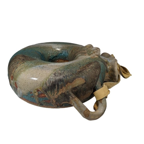 Vintage Drip Glaze Ceramic Hanging Water Jug Donut Jug Bottle Canteen - Picture 3 of 9